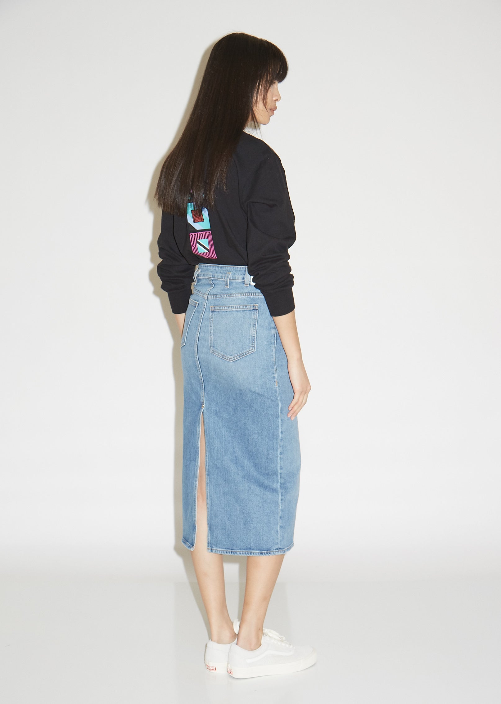 long denim skirt with front split