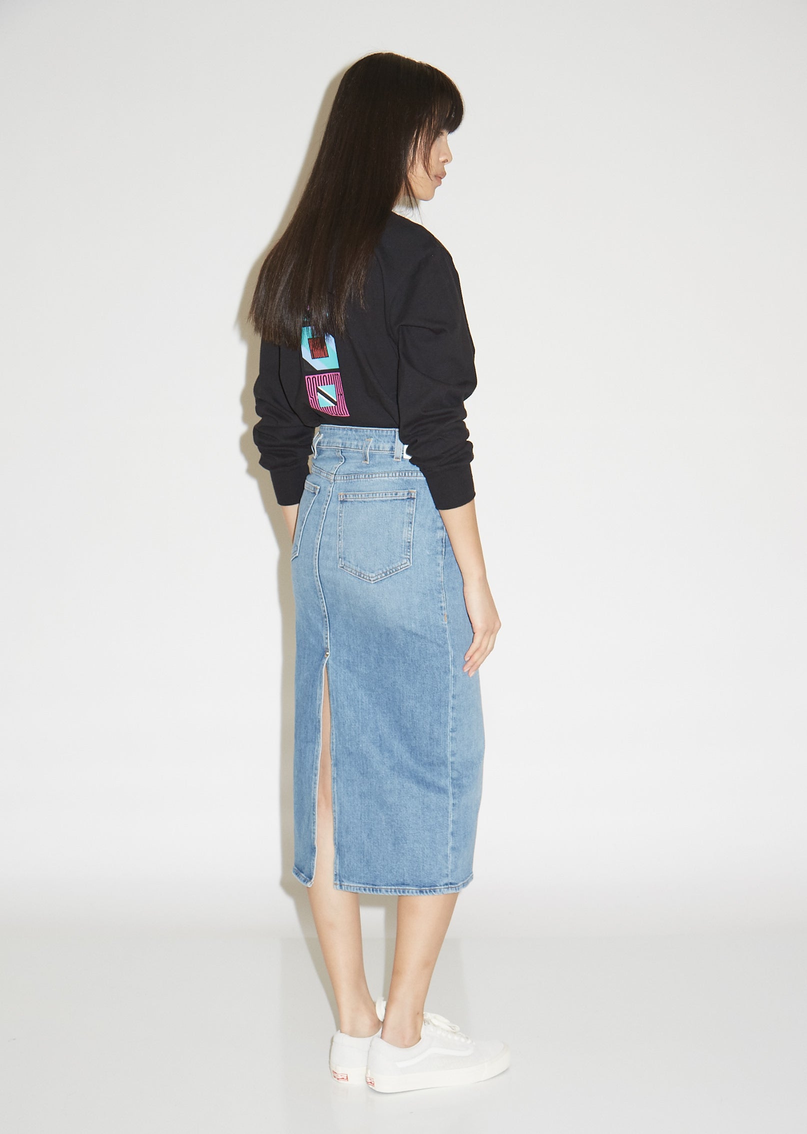 denim skirt with front split