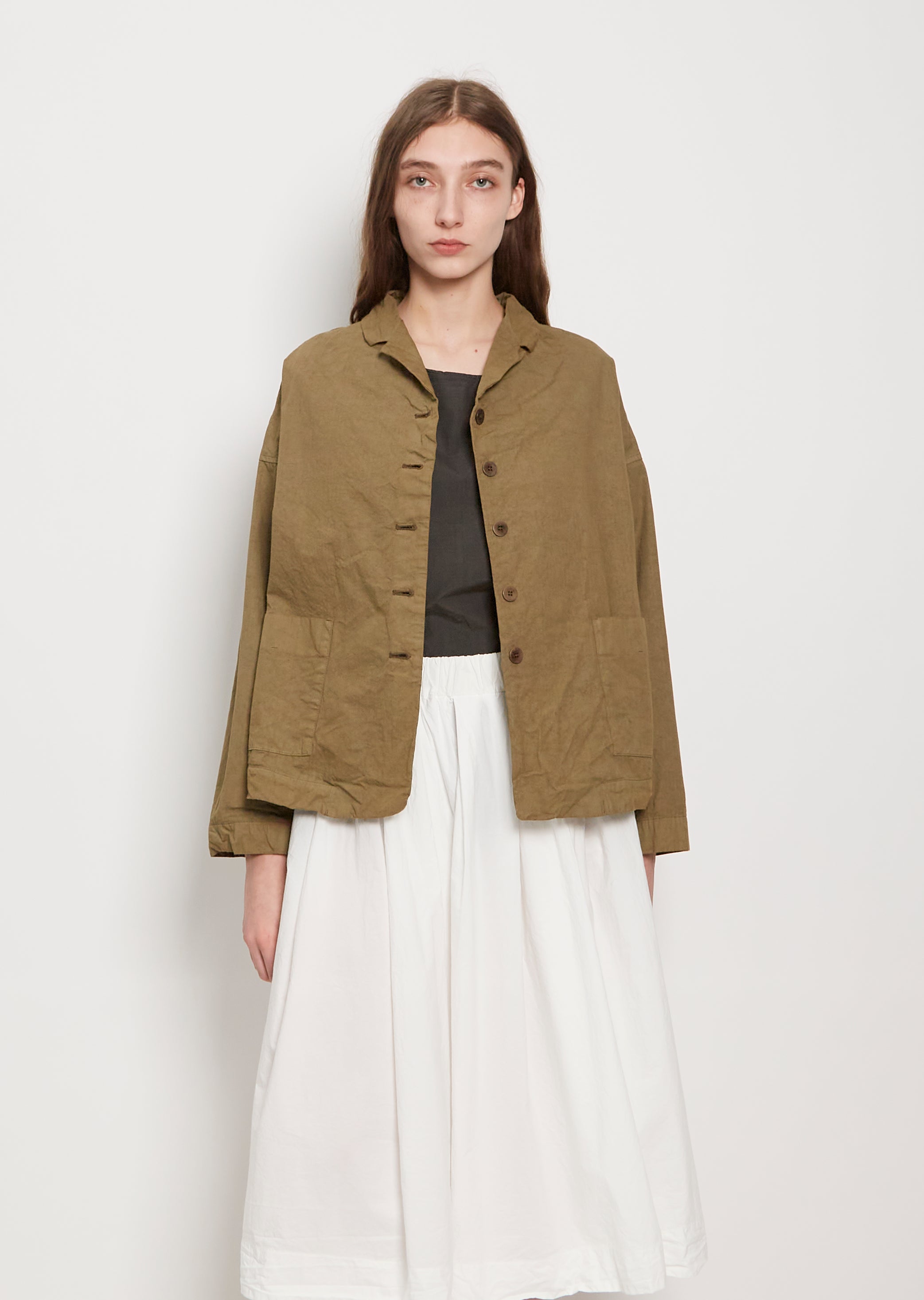 Cotton Canvas Loose Blazer — Khaki – La Garçonne