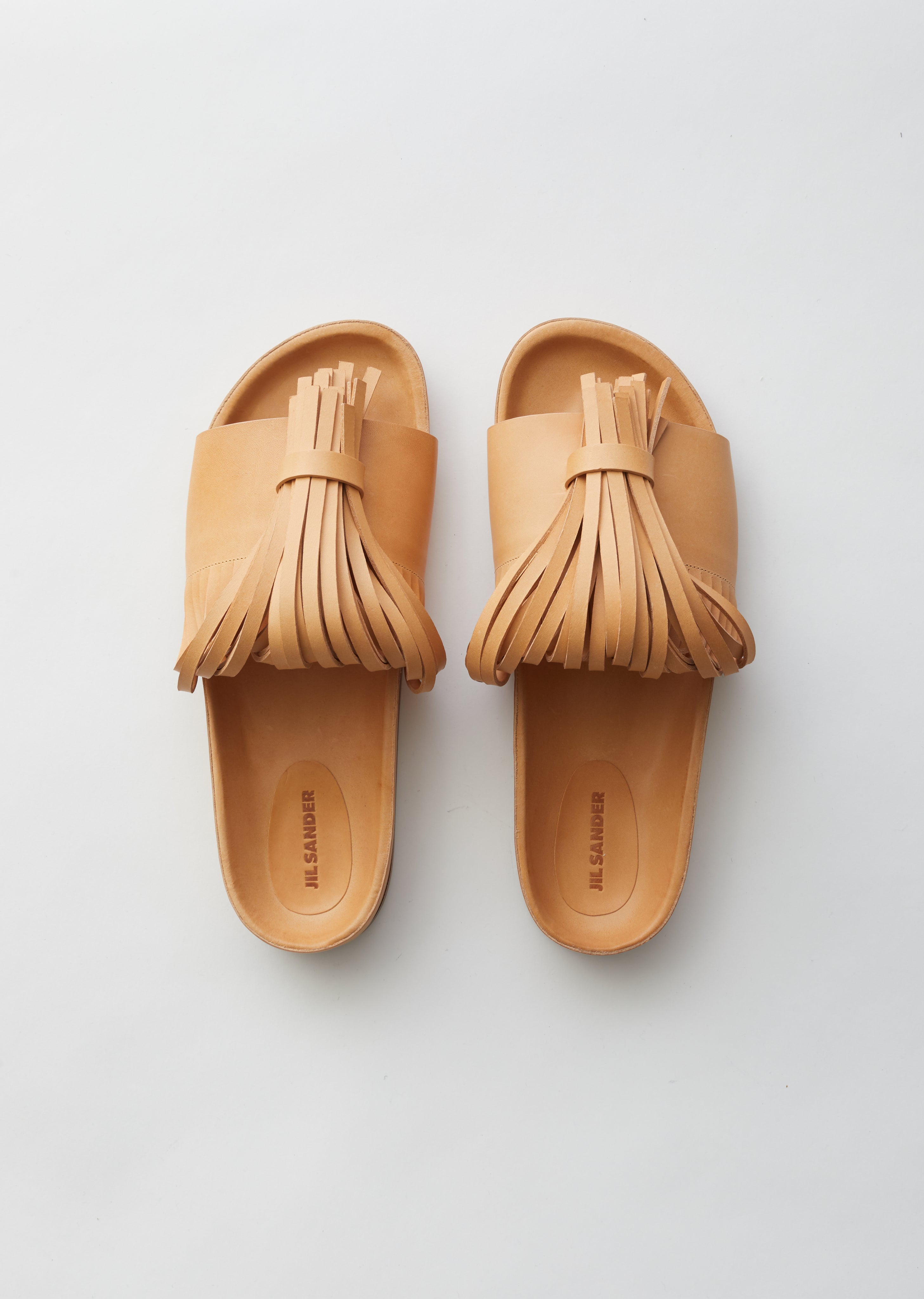 fringe slip on sandals