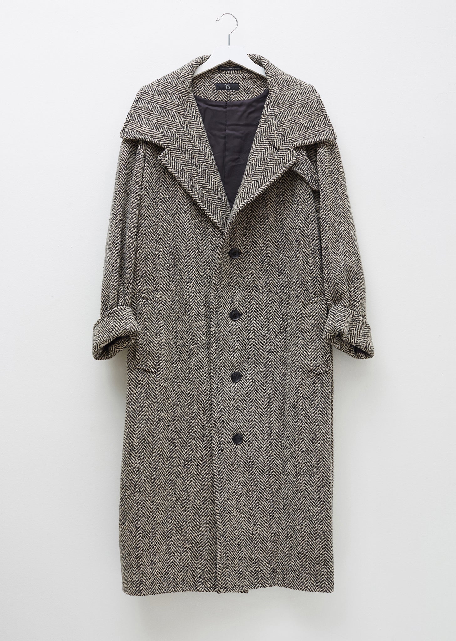 Convertible Collar Herringbone Coat by Y's- La Garçonne