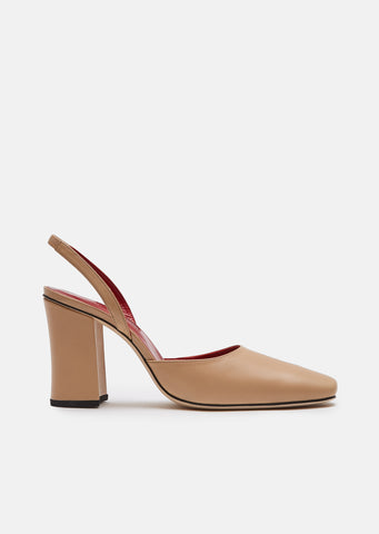 Beige Leather Slingback Pumps by Dorateymur- La Garçonne