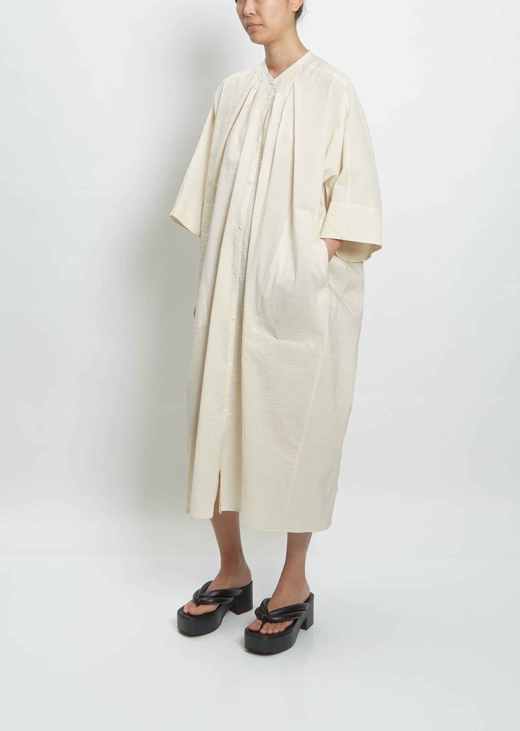 Pleated Shirt Dress — Ivory – La Garçonne