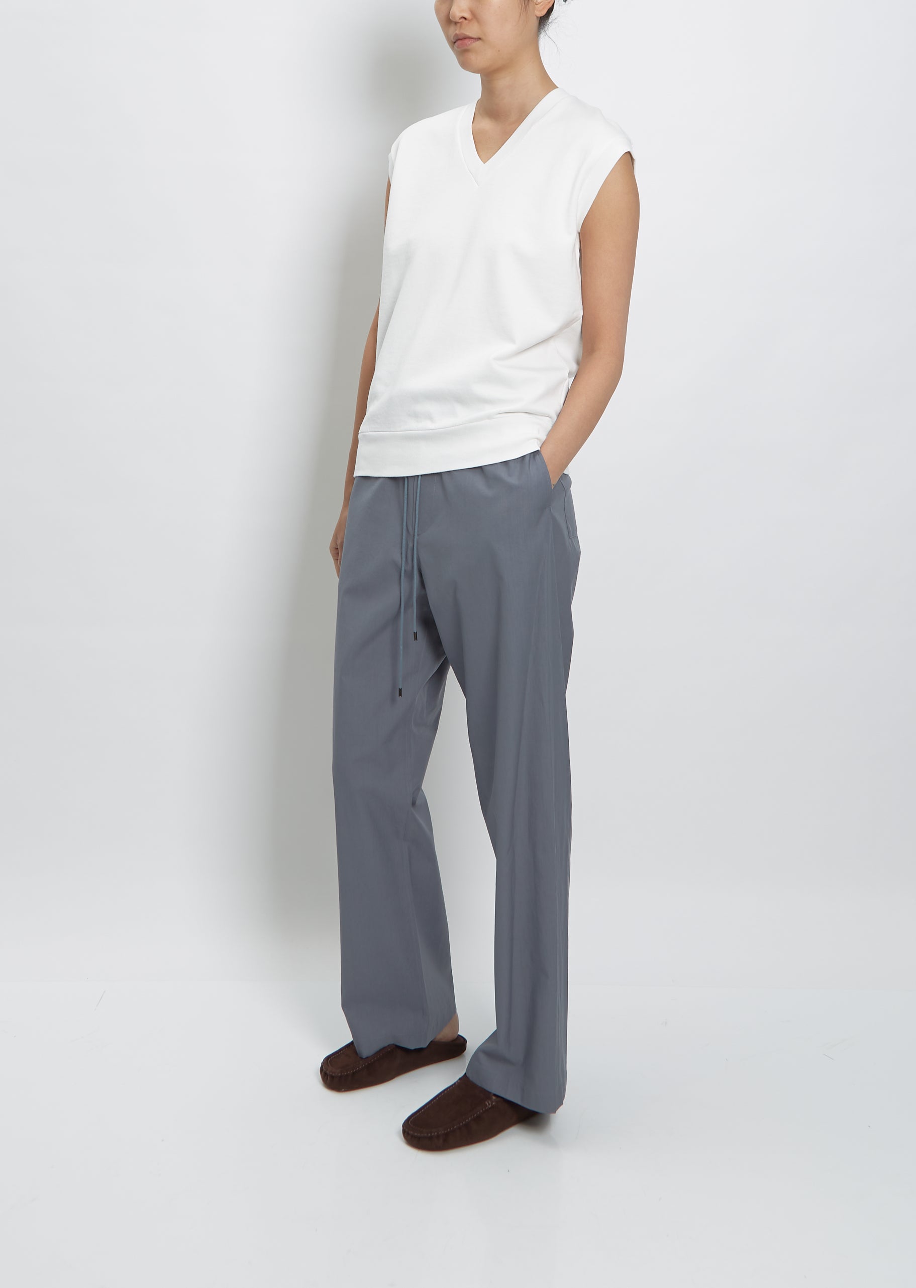 Washed Finx Twill Easy Wide Pants — Dark Blue Gray – La Garçonne