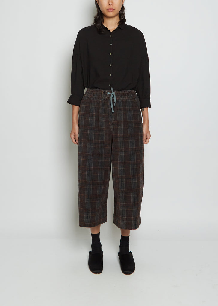 Wide Tartan Cotton Velvet Trousers — Gray – La Garçonne