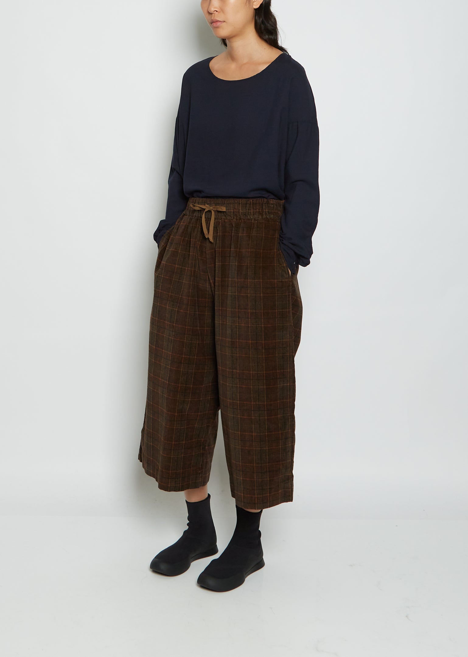 Wide Tartan Cotton Velvet Trousers — Cookie – La Garçonne