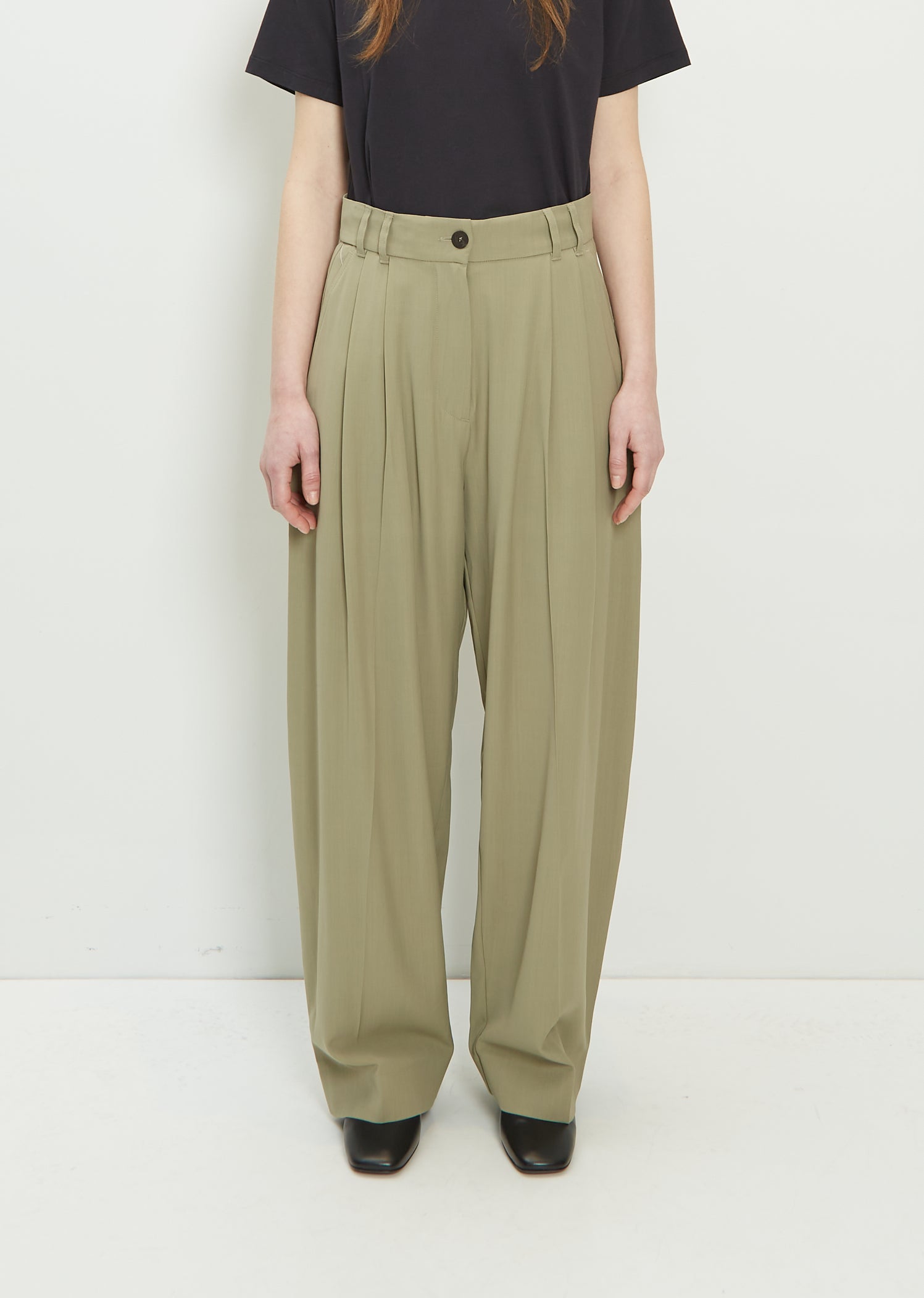 Nika Double Pleat Volume Wool Blend Pant – La Garçonne