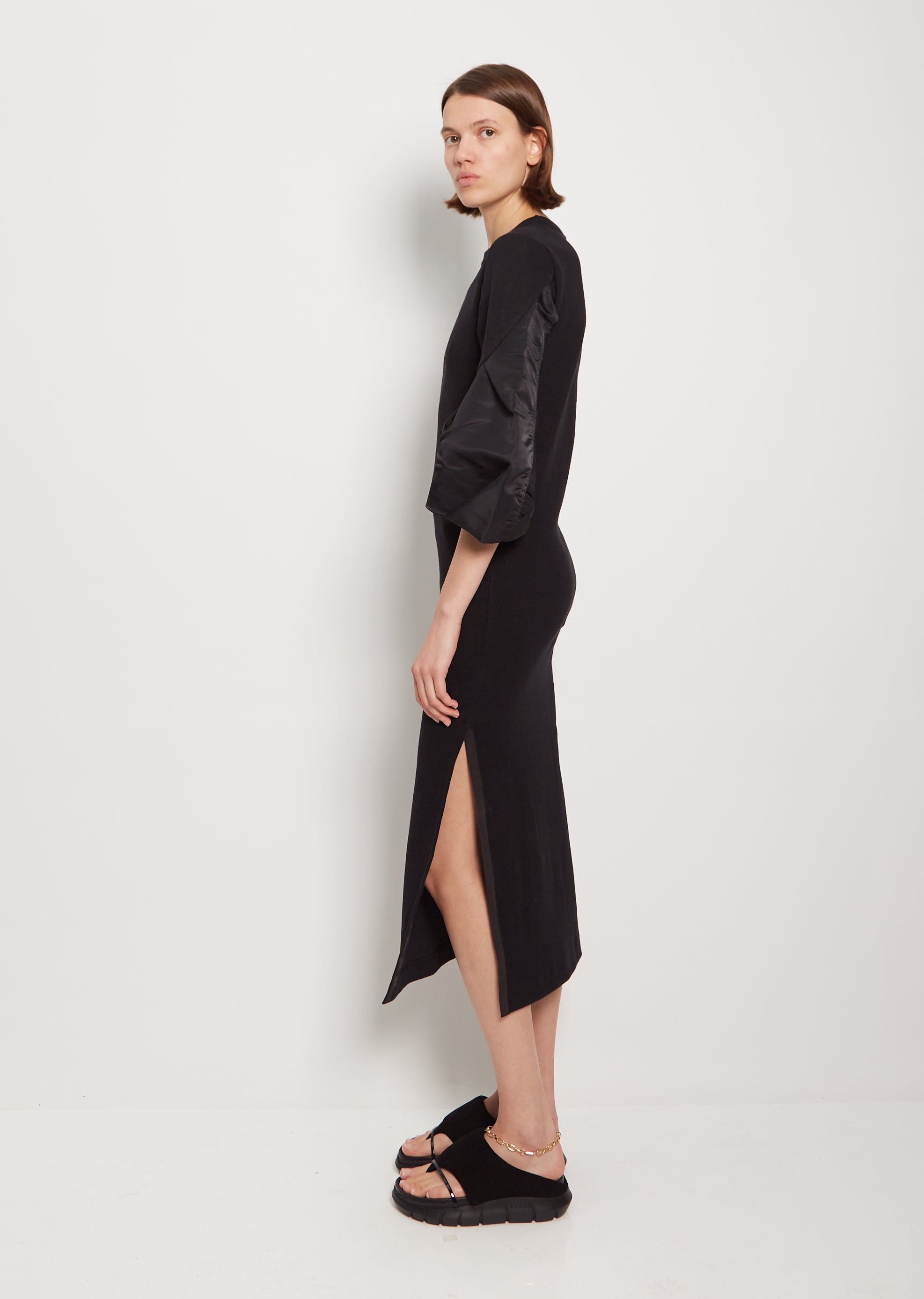 Nylon Twill Mix Cotton Jersey Dress - 1 / Black