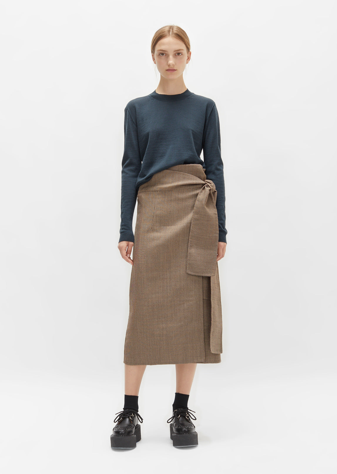 Double Faced Wool Houndstooth Wrap Skirt by Junya Watanabe- La Garçonne