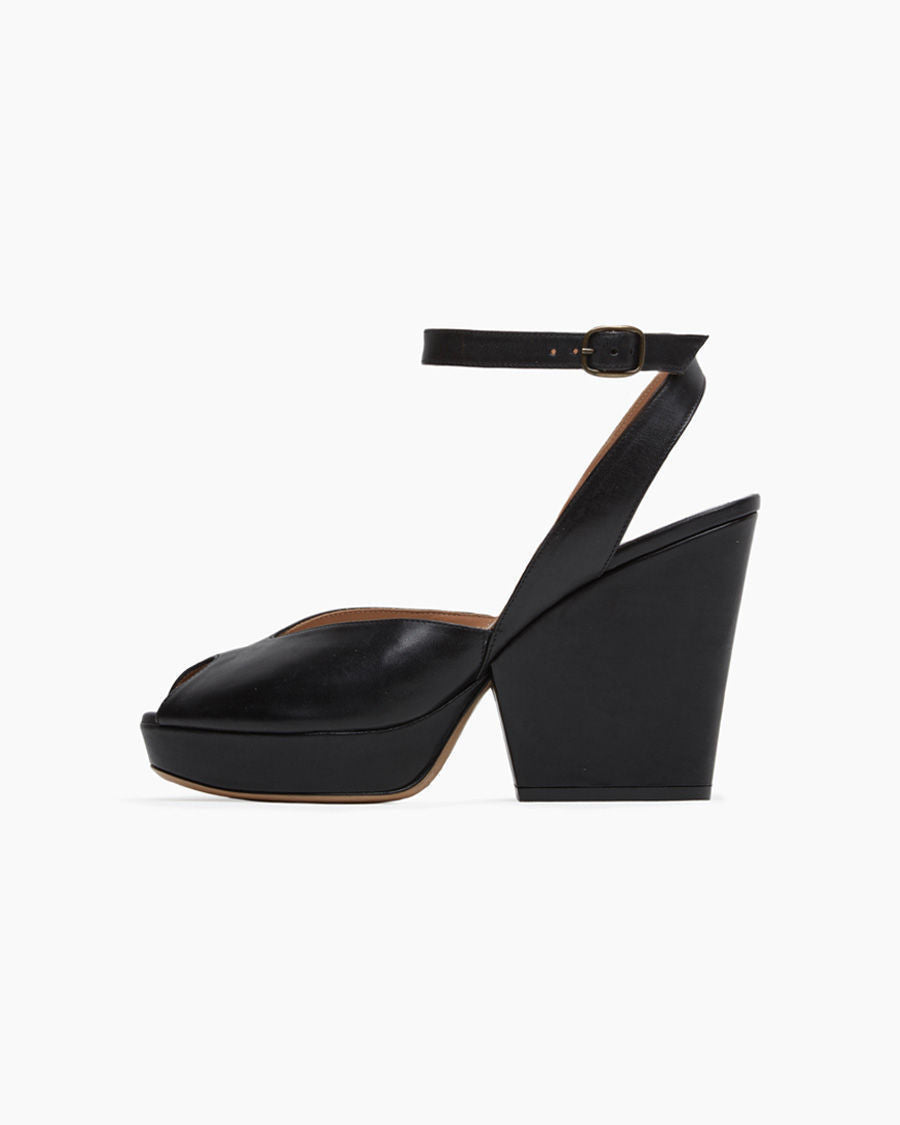 black closed toe wedges with ankle strap