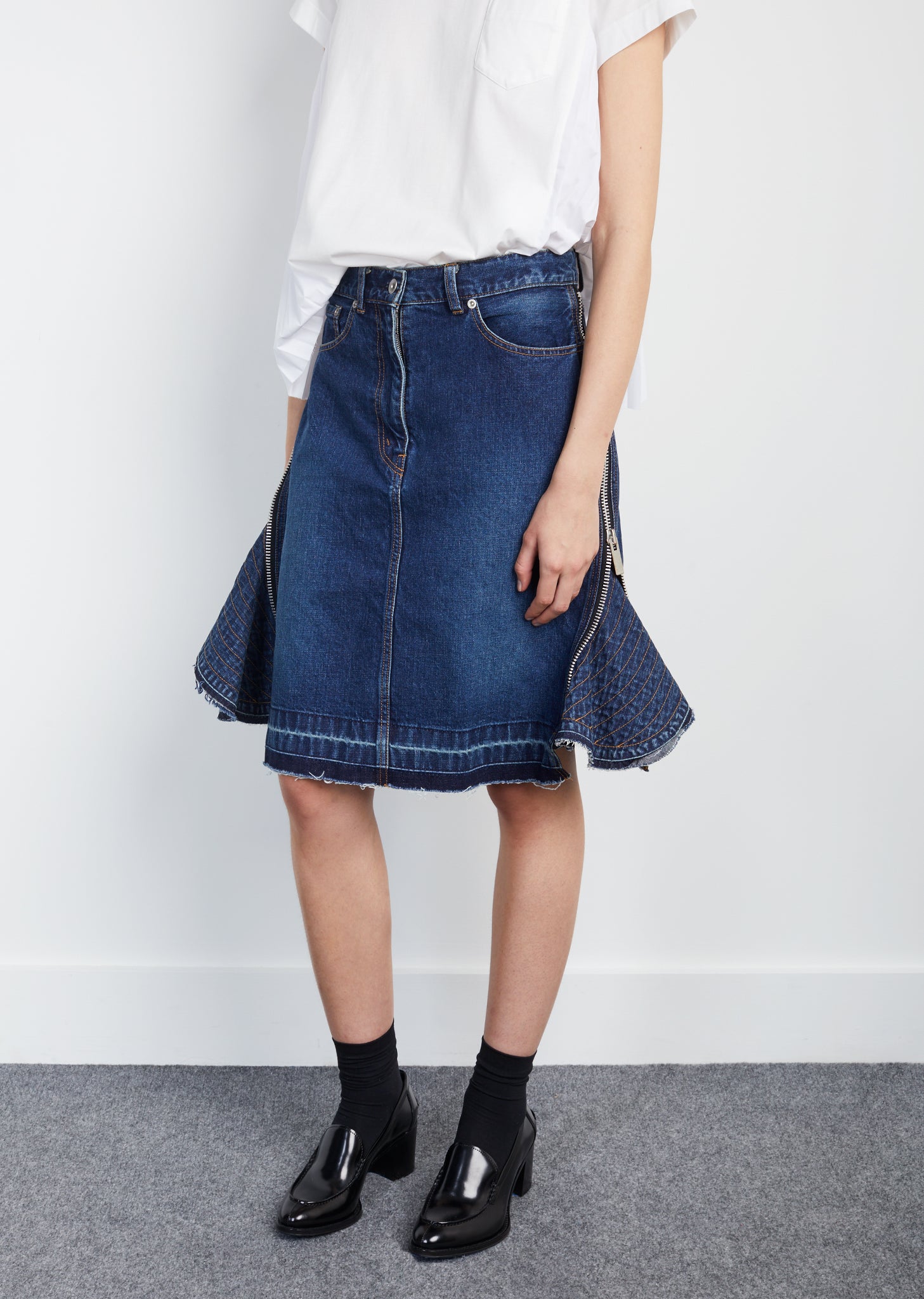 blue jean ruffle skirt