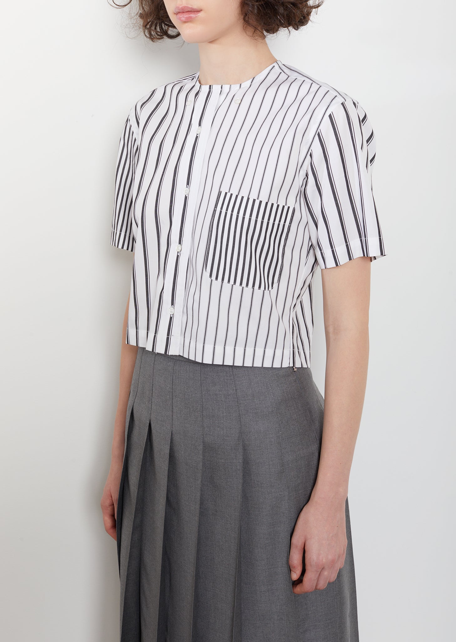 Cotton Poplin Striped Crop Shirt by Thom Browne- La Garçonne