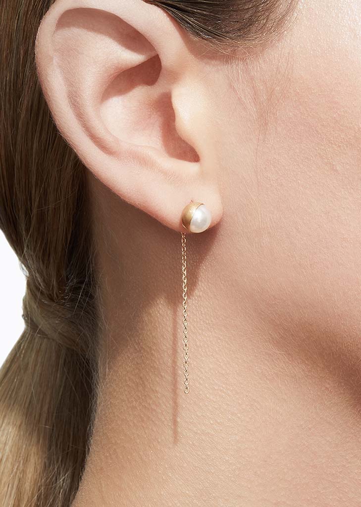 Half Pearl Chain Earring 45