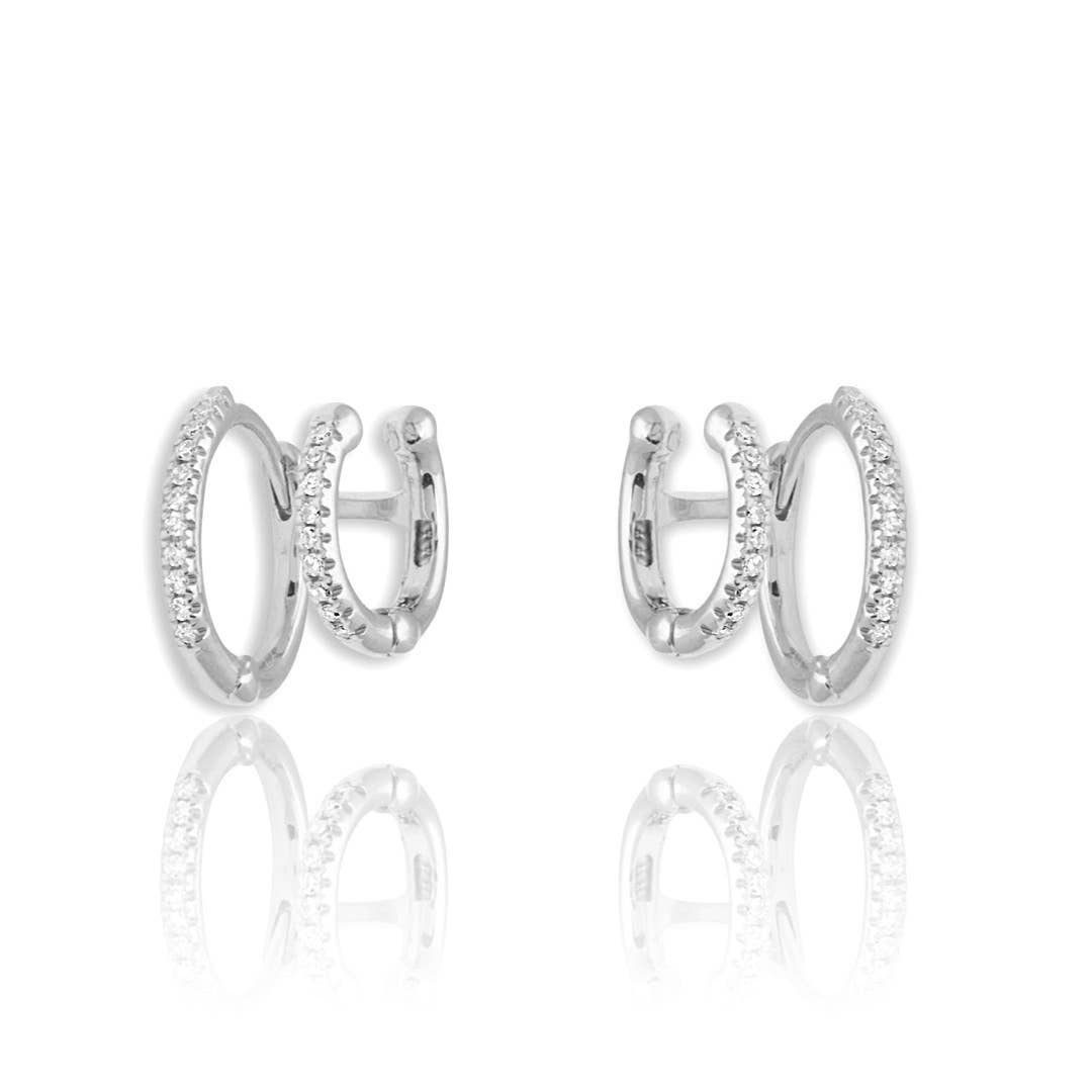 Clear CZ Heart Lock Huggies Earrings, 18K Gold & Sterling, Abigail Fox