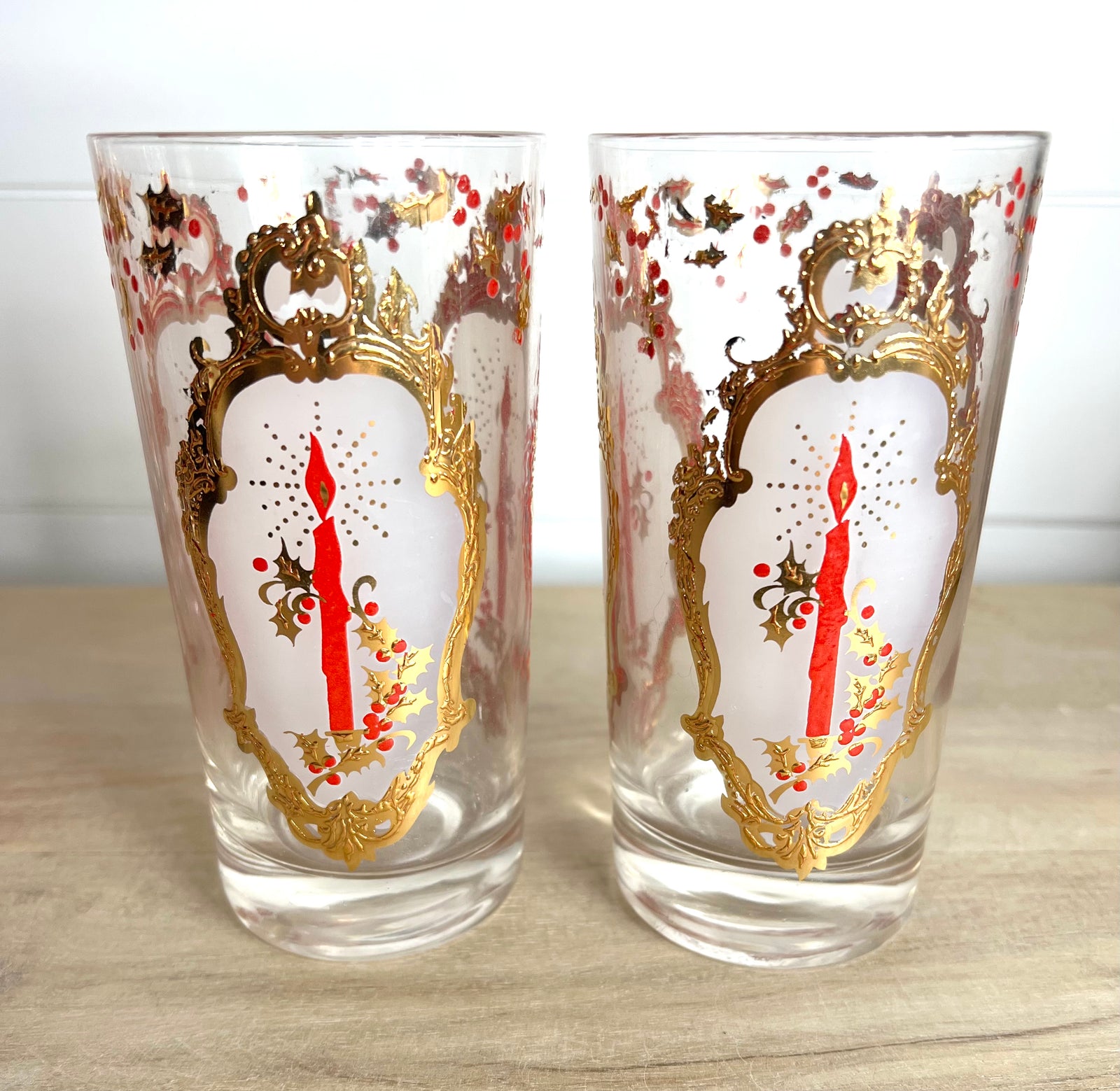 Set of 2 Vintage Highball Glasses With Yellow & Gold Petal Design a  Mid-century Classic 