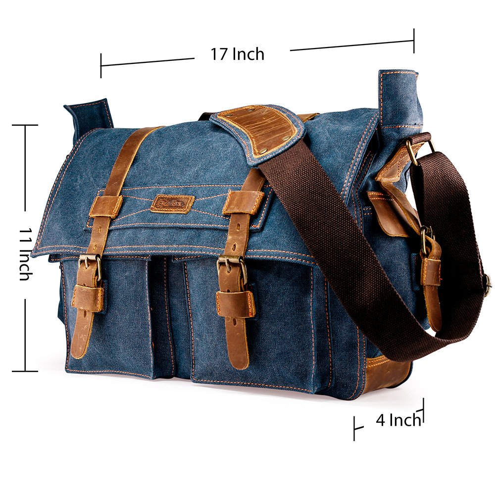 blue leather messenger bag