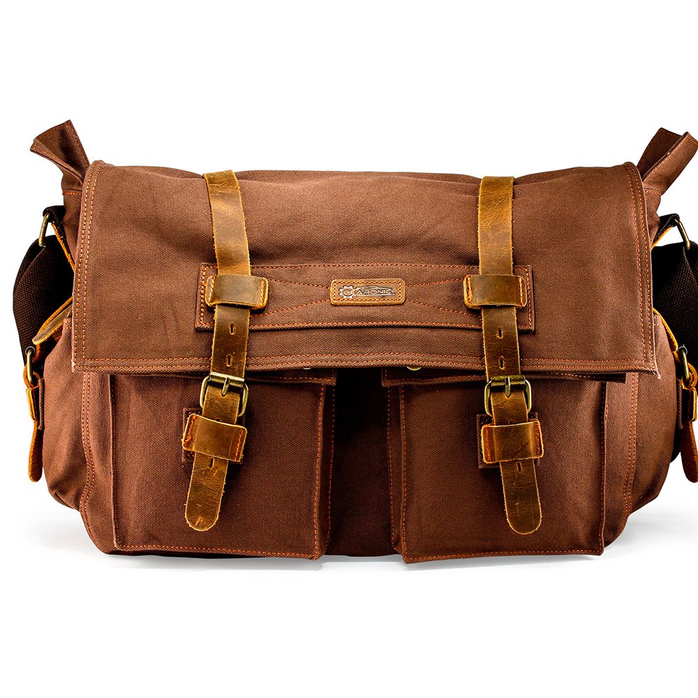 canvas and leather messenger bag