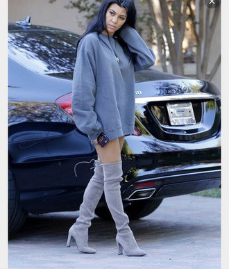 blue suede thigh high boots
