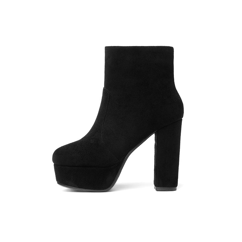 New Thick High Heel Flock Platform Zip Ankle Boots – So Chic Fashions