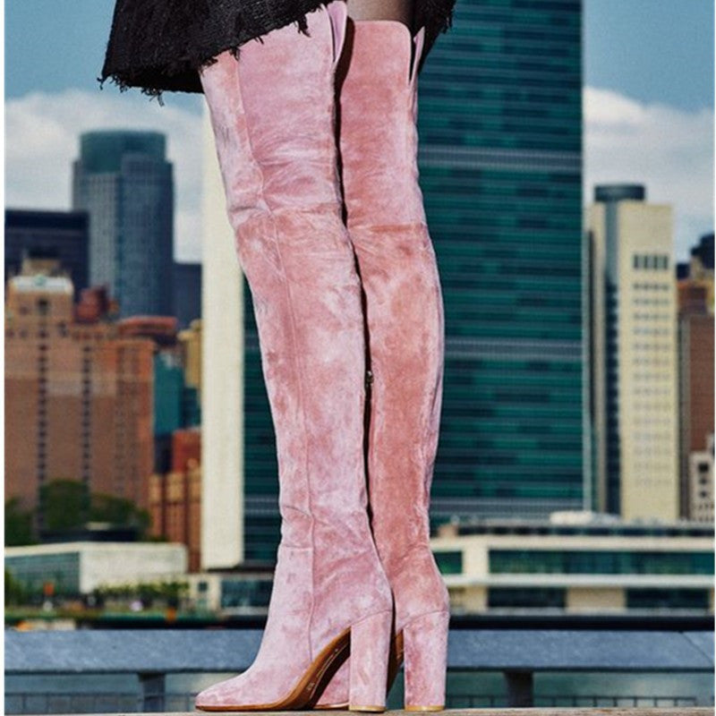 pink thigh high boots