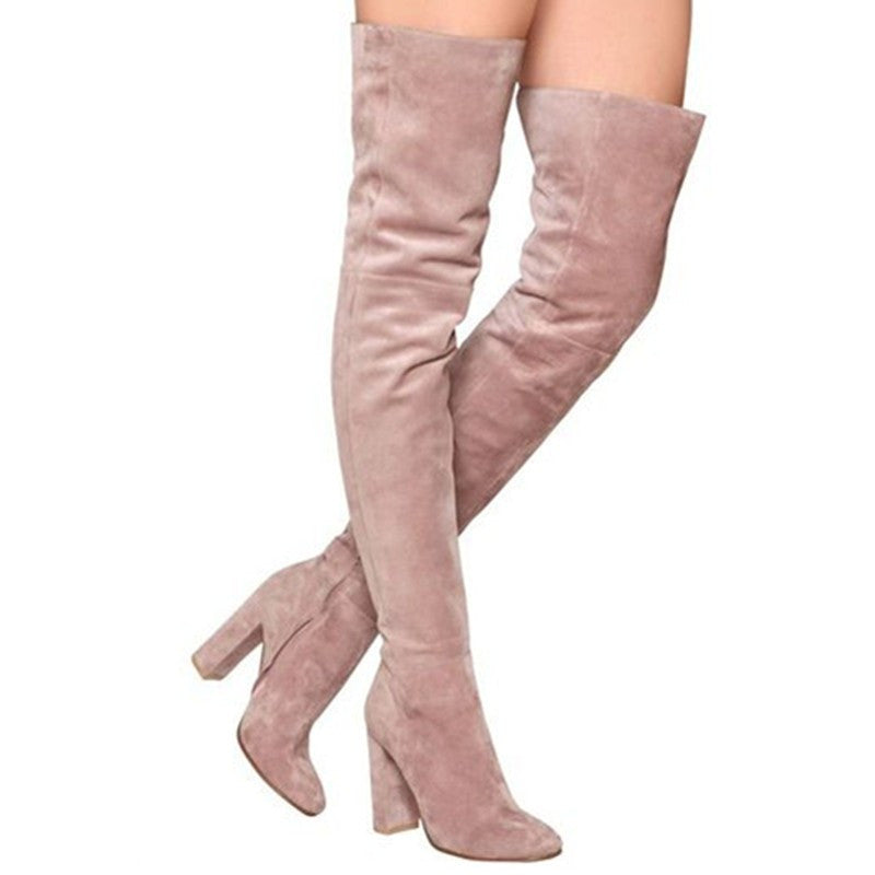 pink suede thigh high boots