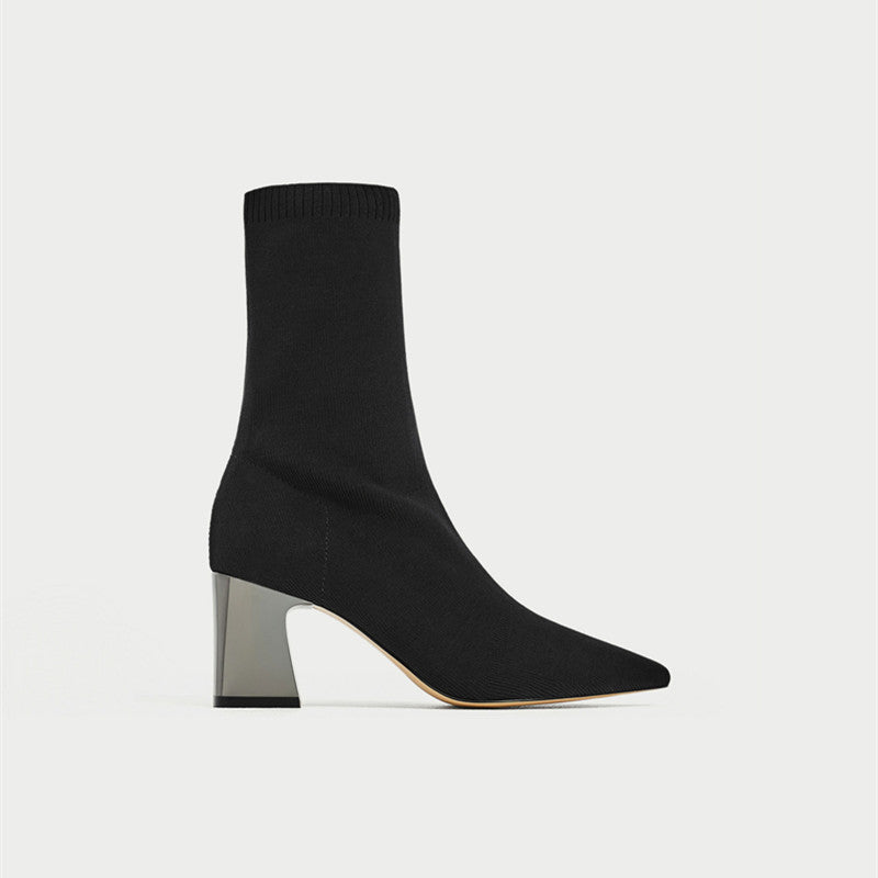 black sock boots pointed toe