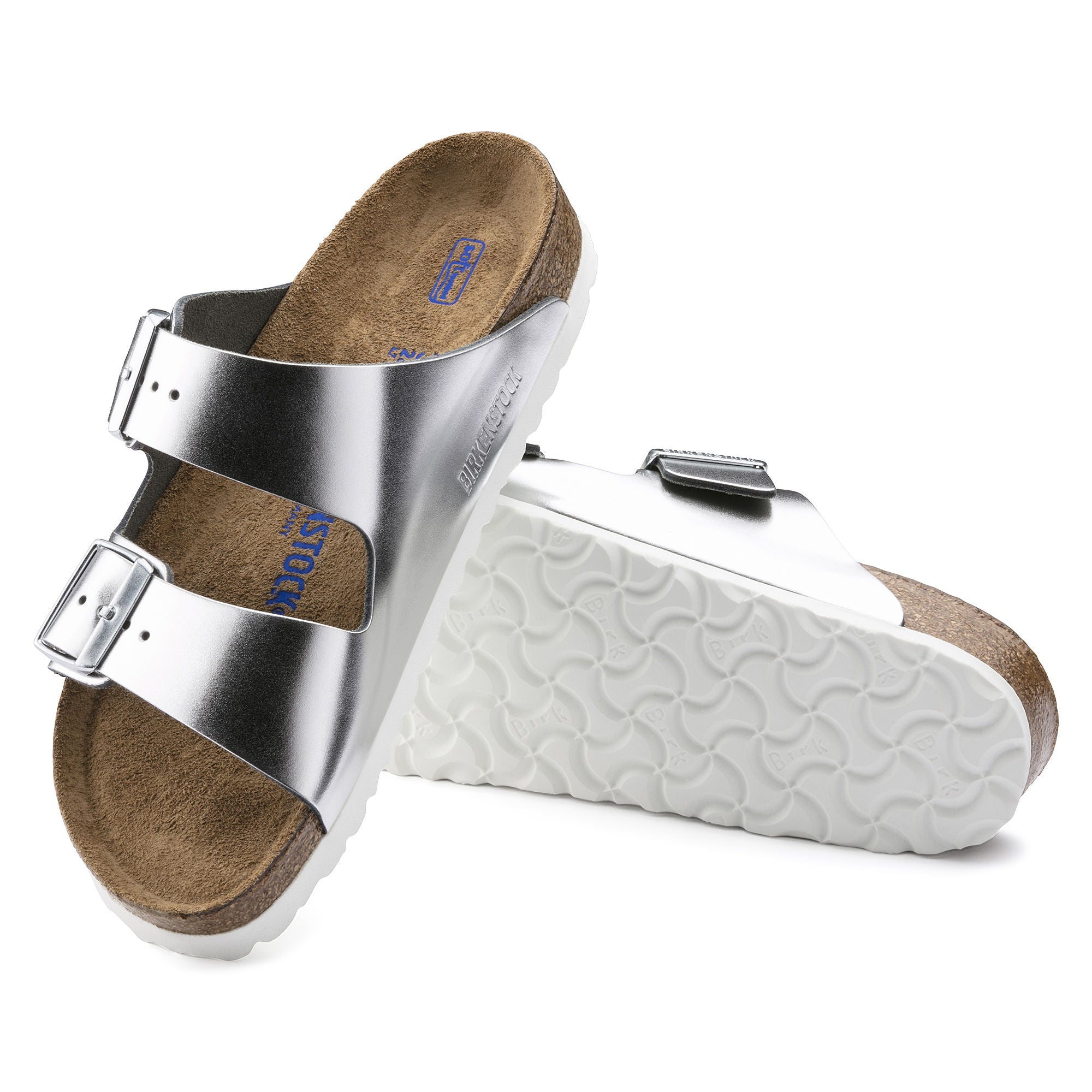 silver arizona birkenstocks white sole