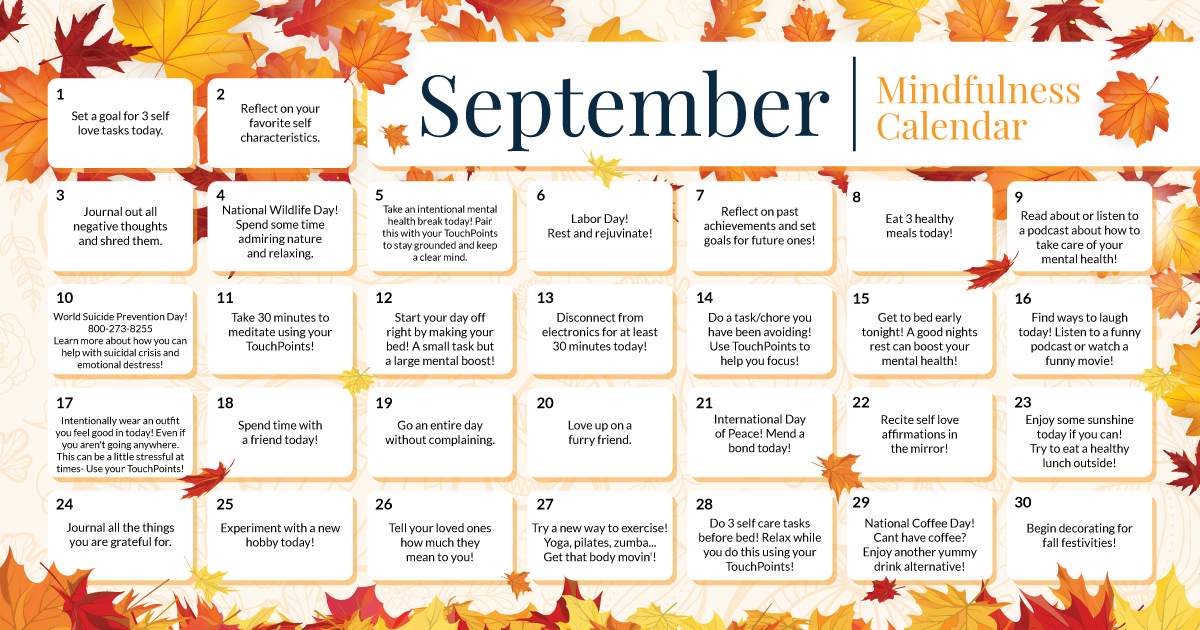September Monthly Mindfulness Calendar TheTouchPoint Solution™