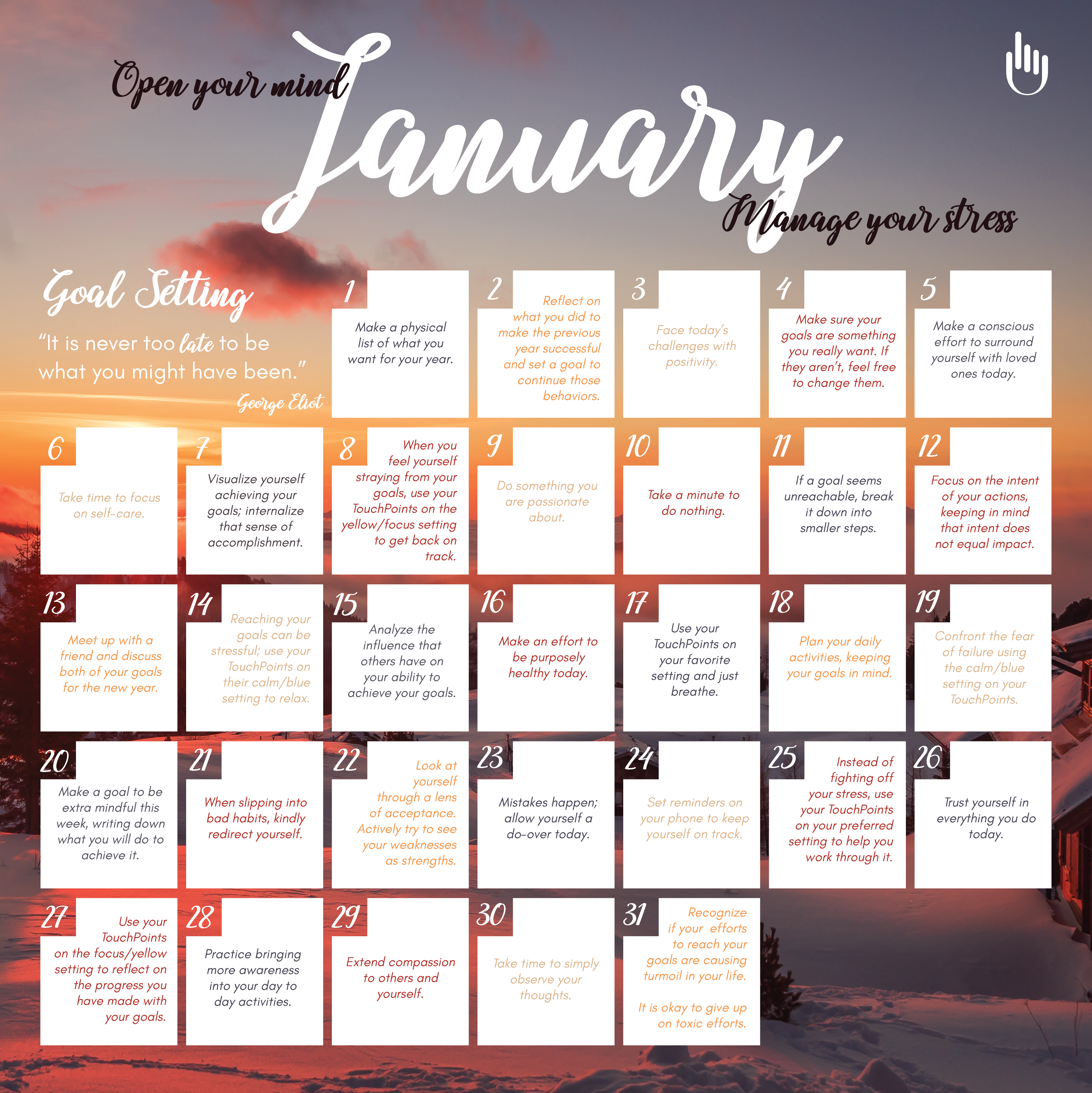 Monthly Mindfulness Calendar: January – TheTouchPoint Solution™