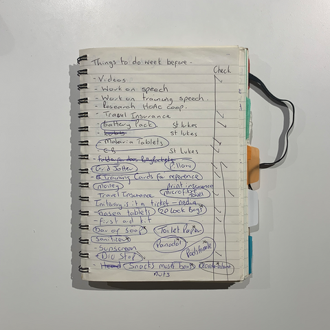 Notebook with packing list