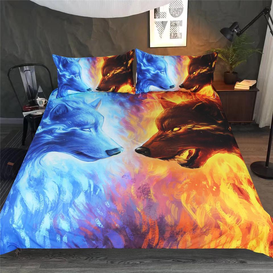 Fire And Ice Wolf Bedding Set Herogameszone