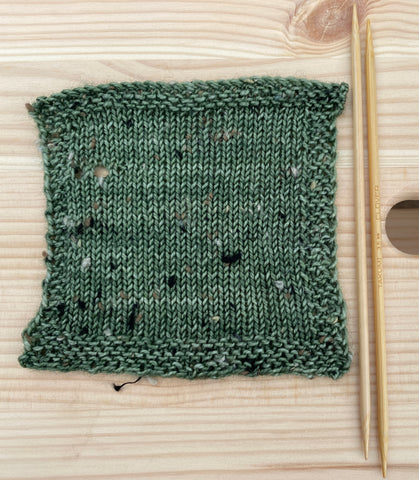 smallest knitted swatch of Keswick Fingering