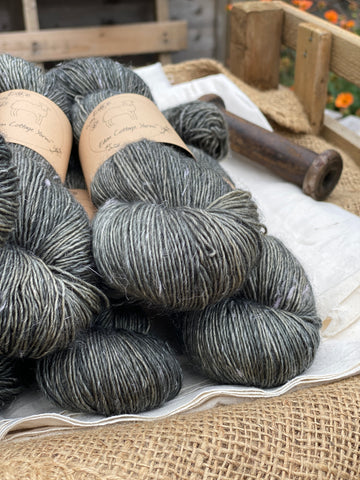 Skeins of grey yarn