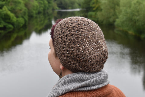 a knitted and beaded lace hat