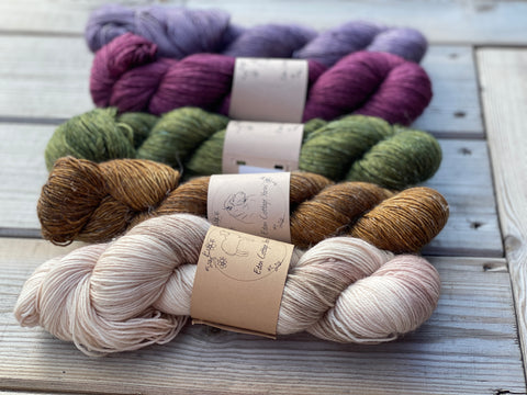 Five skeins of hand dyed yarn