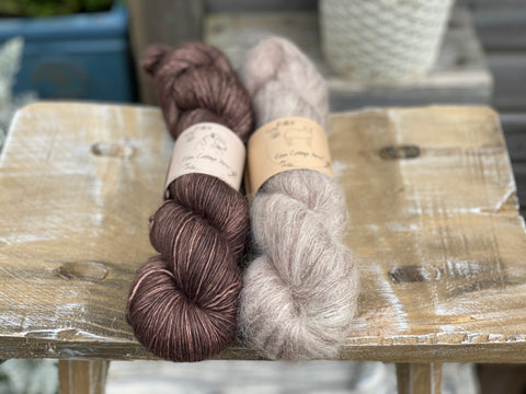 Two skeins of hand dyed yarn