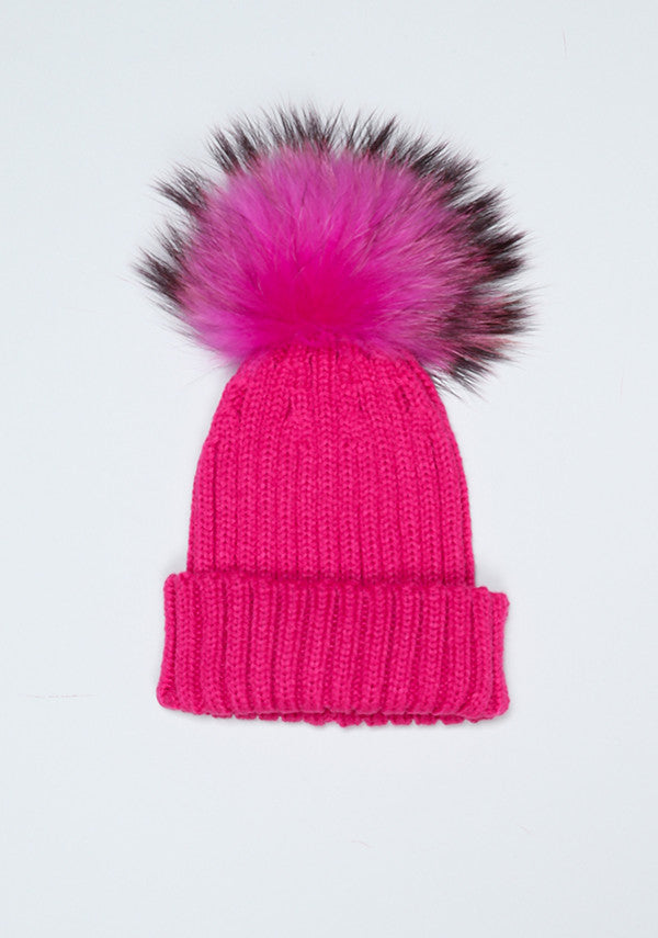 black and pink bobble hat