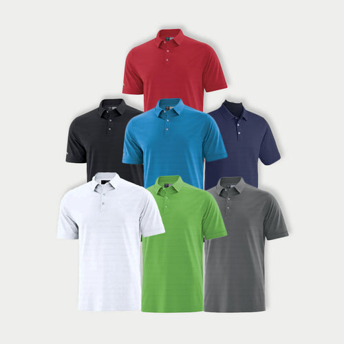 Callaway Vent Performance Golf Polo of several colors over a white background