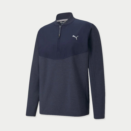 navy blue masculine golf jacket displayed over a white-gray background