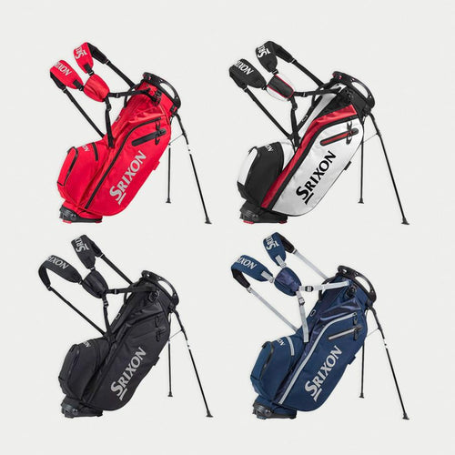 Set of golf cart bags disposed over white background