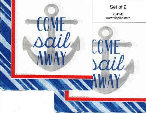 NS-2341-B-S Set of 2 Come Sail Away Anchor Napkin for Decoupage