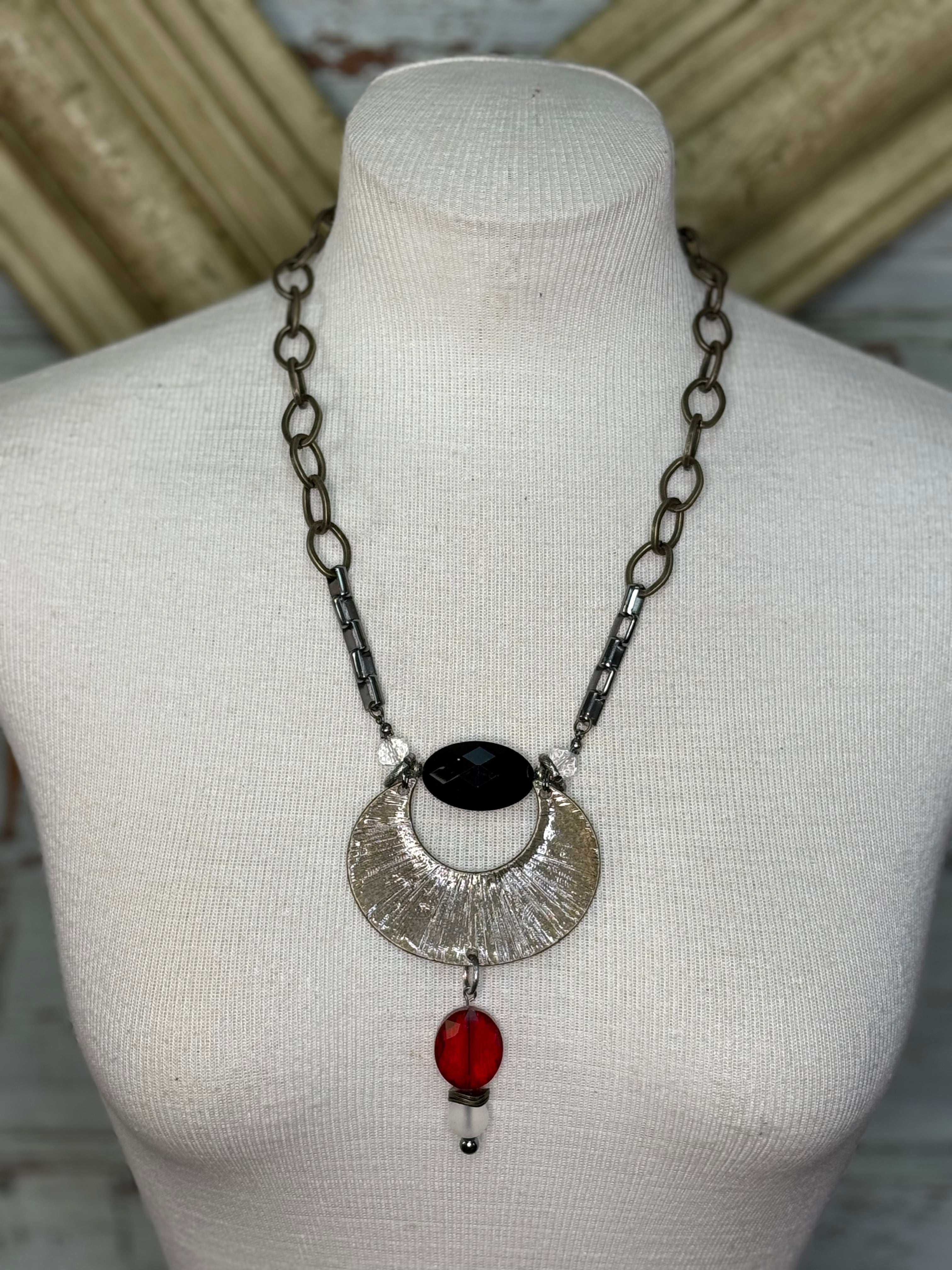Lost and Found  black and red moon necklace
