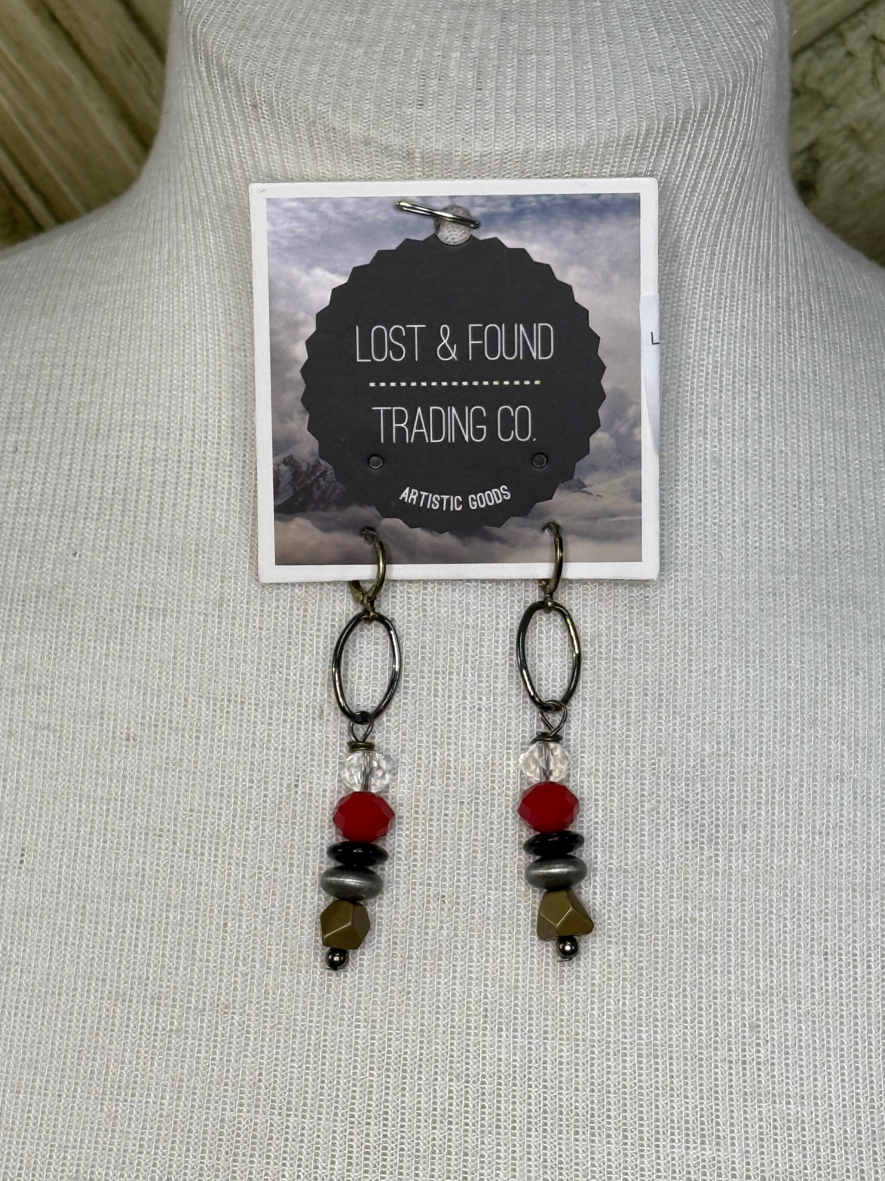 Lost and Found Red black and gold dangle earrings