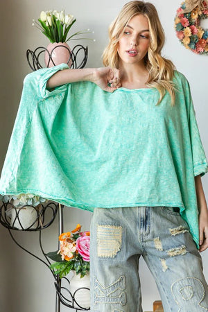 Oli and hali MINERAL WASHED TWISTED CUFFS SHORT SLEEVE TEE - Felecia Bella