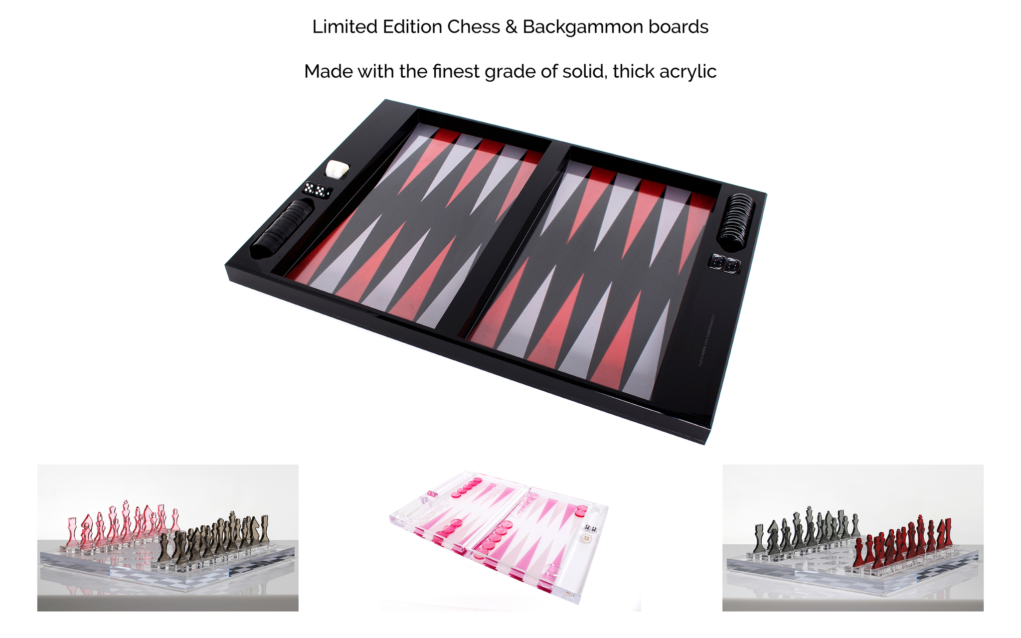 Backgammon and chess boards in multiple colour combinations on white background