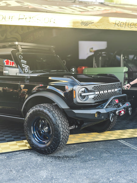New Ford Bronco with Volk wheels displayed outside at SEMA 2023.