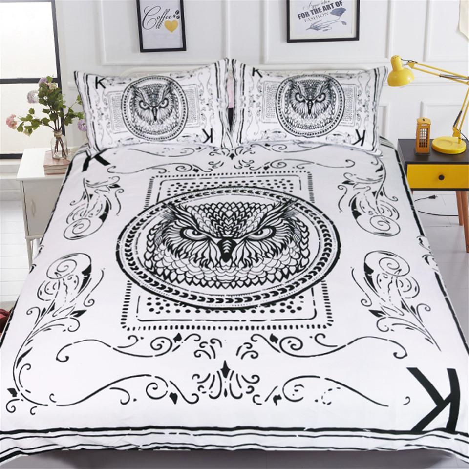 Buy White And Black Owl Bird Themed Bedding Sets Includes Duvet Cover Twin Queen King Size Bed Sheet 2 Pillow Covers Bed Set Bed Set