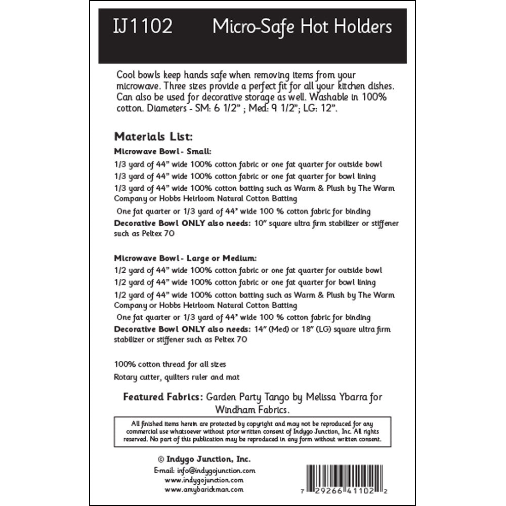 Download Micro-Safe Hot Holders sewing pattern from Indygo Junction - IndygoJunction