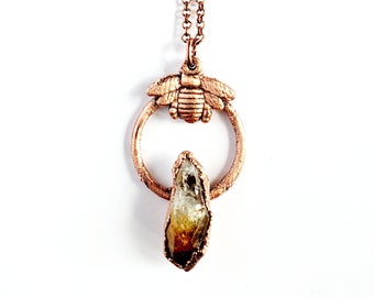 Image of Citrine and Amethyst Point & Bee Necklace