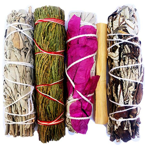 Soul Sticks Floral Sage Smudge Kit Reds Gift Set with 2 Floral White Sage  Smudge Sticks, Smudge Shell, Palo Santo Stick, 4 Selenite Wand and  Sweetgrass 